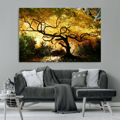 19067-MGV-CV-36X24-Golden Canopy Wall Art – Panoramic Autumn Tree Canvas Print, Warm Seasonal Decor for Living Room, Office or Garden Space