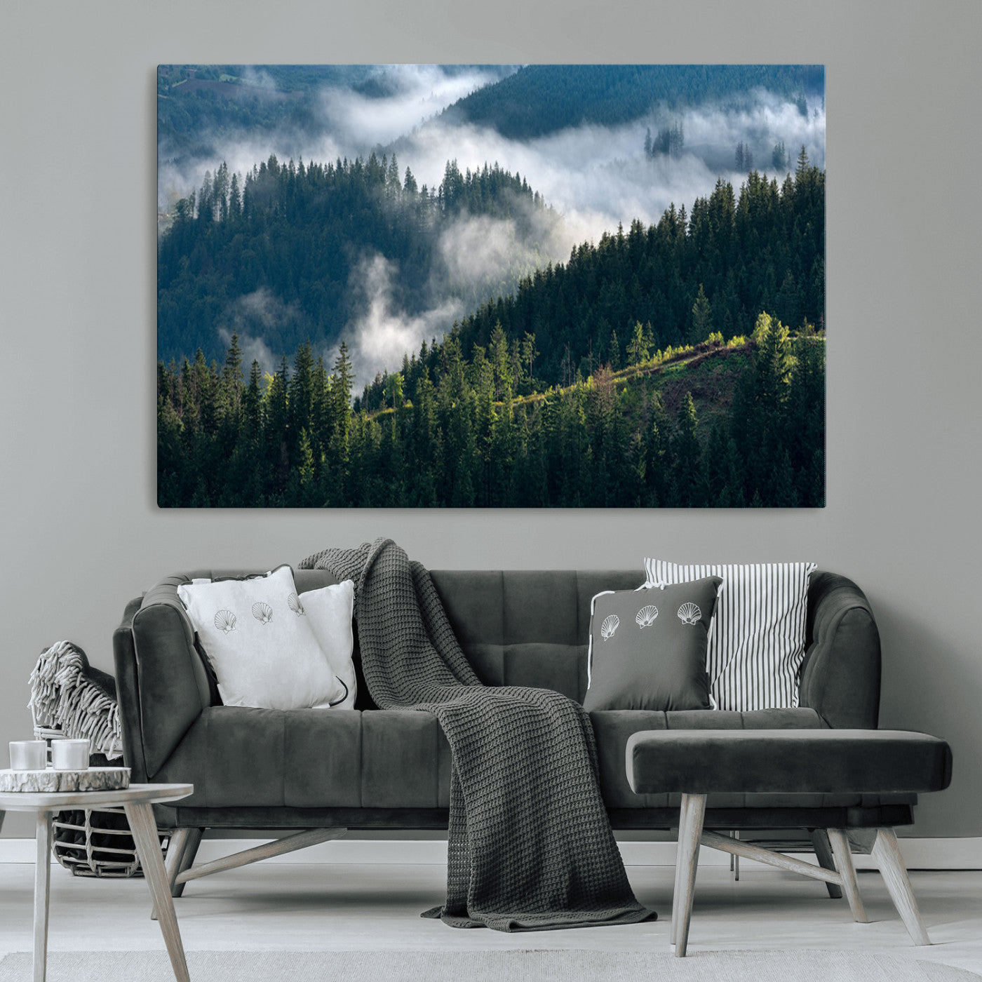 55972-MGV-CV-36X24-Whispering Pines Wall Art – Panoramic Misty Forest Canvas Print, Serene Nature Decor for Home, Office or Cabin Retreat