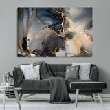 24068-MGV-CV-36X24-Luxury Abstract Wall Art – Gold & Gray Fluid Ink Painting Canvas, Modern Metallic Home Decor, Elegant Office or Living Room Accent