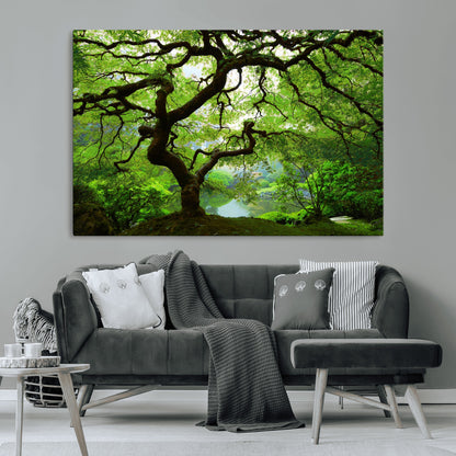 18094-MGV-CV-36X24-Emerald Canopy Wall Art – Panoramic Lush Green Tree Canvas Print, Serene Nature Decor for Office, Living Room or Meditation Space