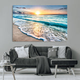 27815-MGV-CV-36X24-Ocean Sunrise Beach Wall Art – Serene Coastal Canvas Print with Waves and Golden Morning Light, Relaxing Seascape Decor for