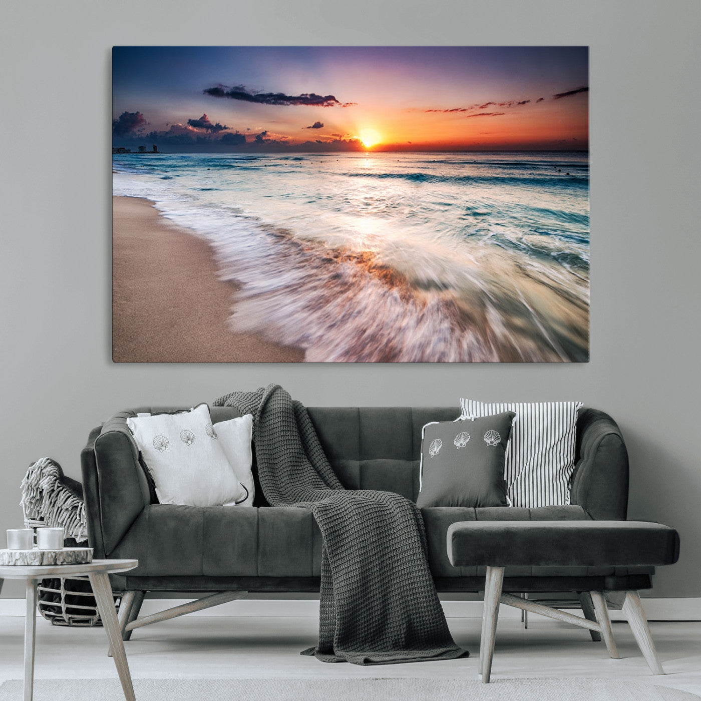 99906-MGV-CV-36X24-Morning Tide Canvas Print – Soft Sunrise Ocean Waves Wall Art, Coastal Serenity Decor for Home & Office