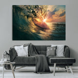 55359-MGV-CV-36X24-Radiant Ocean Wave Wall Art – Panoramic Surf Canvas Print, Vibrant Sunset Beach Decor for Home, Office or Man Cave