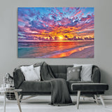 72836-MGV-CV-36X24-Fiery Sunset Beach Wall Art – Panoramic Vibrant Ocean Canvas Print, Dramatic Coastal Decor for Living Room, Bedroom or Office