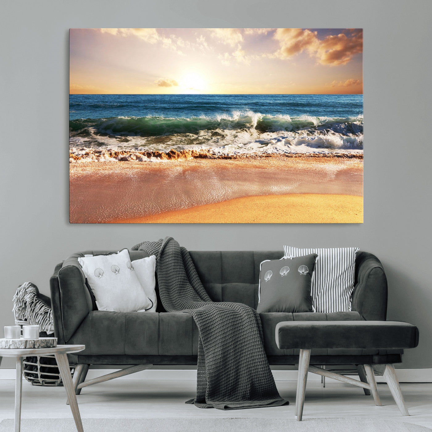 79005-MGV-CV-36X24-Golden Sunrise Ocean Waves Wall Art – Panoramic Seashore Canvas Print, Calming Coastal Decor for Home, Office or Relaxation Space