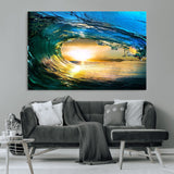 19378-MGV-CV-36X24-Ocean Wave Sunset Wall Art – Vibrant Surf and Golden Horizon Canvas Print, Coastal Seascape Photography for Living Room, Bedroom,
