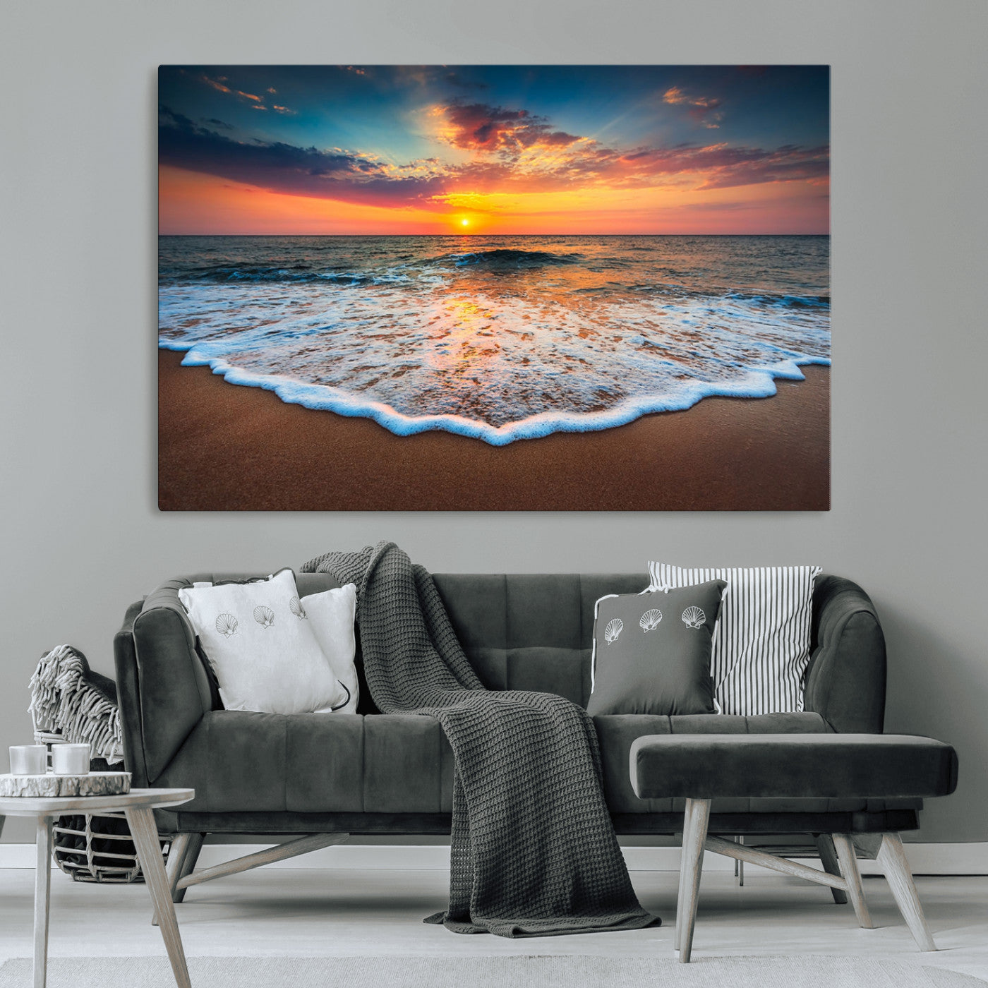 16110-MGV-CV-36X24-Ocean Sunset Wall Art – Vibrant Beach Waves and Horizon Canvas Print, Relaxing Coastal Seascape Decor for Living Room or Bedroom