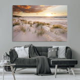 61246-MGV-CV-36X24-Coastal Sand Dunes Wall Art – Serene Beach Sunset Canvas Print with Grasses and Ocean View, Tranquil Seaside Decor for Living Room