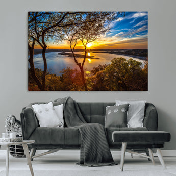 71863-MGV-CV-36X24-Lake Sunset Wall Art – Scenic Nature Canvas Print with Trees and Golden Sky, Serene Landscape Decor for Living Room, Bedroom or