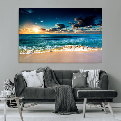 88985-MGV-CV-36X24-Ocean Sunset Wall Art – Tranquil Beach Waves Canvas Print, Coastal Seascape Decor for Living Room or Office