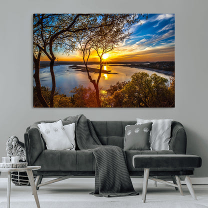 66839-MGV-CV-36X24-Lake Sunset Wall Art – Golden Hour Canvas Print with Trees and Water Reflection, Scenic Landscape Photography for Living Room,