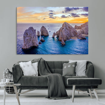 72955-MGV-CV-36X24-Ocean Rock Formation Wall Art – Sunset Coastal Seascape Print, Beach Landscape Decor for Living Room or Office