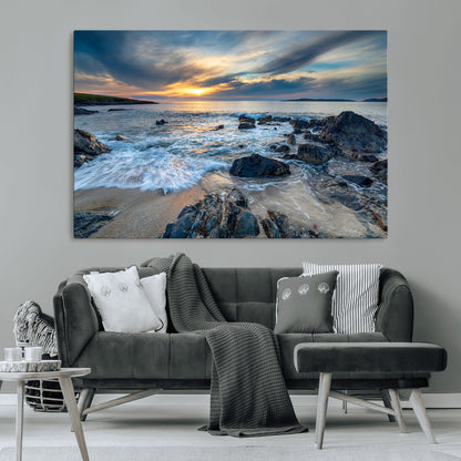 17902-MGV-CV-36X24-Rocky Shore Ocean Sunset Wall Art – Coastal Seascape Canvas Print, Nature Beach Decor for Living Room or Office