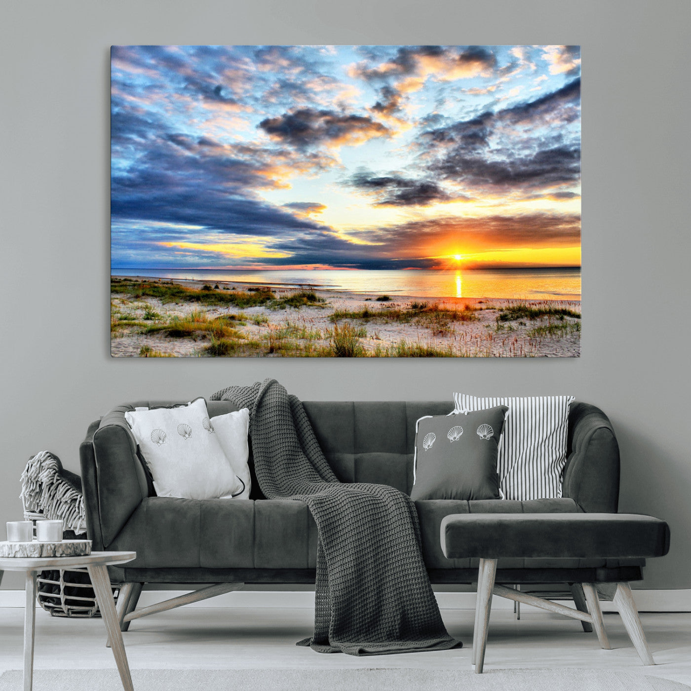 39645-MGV-CV-36X24-Golden Beach Sunset Wall Art – Serene Ocean Horizon Canvas Print, Coastal Nature Landscape Decor for Living Room, Bedroom or
