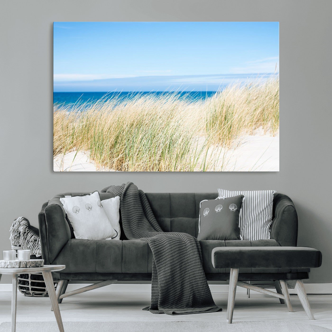 96913-MGV-CV-36X24-Coastal Dunes Wall Art – Serene Beach Grass and Blue Ocean Canvas Print, Relaxing Seaside Nature Decor for Living Room, Bedroom or
