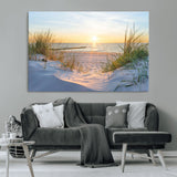 48907-MGV-CV-36X24-Beach Sunset Wall Art – Coastal Sand Dunes and Ocean View Canvas Print, Serene Seaside Landscape Painting for Living Room, Bedroom