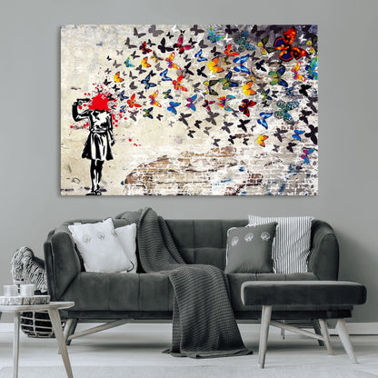 88654-MGV-CV-36X24-Butterfly Explosion Graffiti Wall Art – Street Art Canvas Print, Colorful Butterfly Spray Mural, Modern Abstract Urban Wall Decor