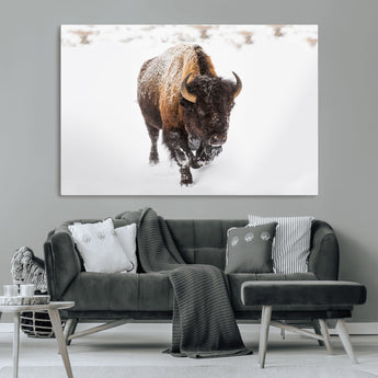 19889-MGV-CV-36X24-Snow Bison Wall Art – Majestic Buffalo Winter Landscape Canvas Print, Rustic Wildlife Photography Decor for Cabin, Lodge, Living