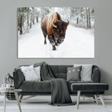 10109-MGV-CV-36X24-Majestic Bison Winter Wall Art – Snowy Forest Buffalo Canvas Print, Rustic Wildlife Photography Decor for Cabin, Lodge, Living