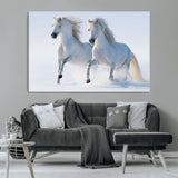 80145-MGV-CV-36X24-White Horses Running Snow Wall Art – Majestic Equine Canvas Print, Winter Nature Photography Decor for Living Room, Office,