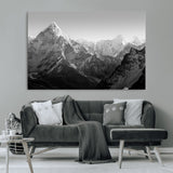 10775-MGV-CV-36X24-Snow Capped Mountain Wall Art – Black and White Canvas Print of Majestic Peaks, Nature Landscape Photography for Office, Bedroom,