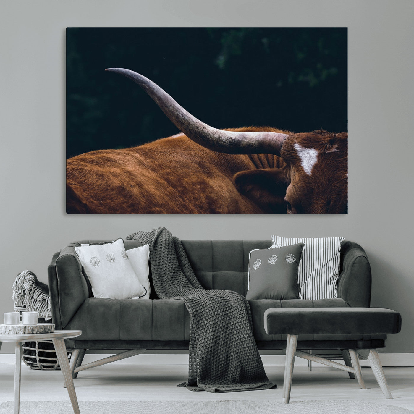 55197-MGV-CV-36X24-Texas Longhorn Wall Art – Rustic Western Bull Horn Canvas Print and Farmhouse Country Animal Decor for Living Room, Office or