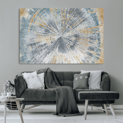 17631-MGV-CV-36X24-Radiant Burst Wall Art – Abstract Sunburst Canvas Print in Blue and Gold, Modern Geometric Painting for Living Room, Office or