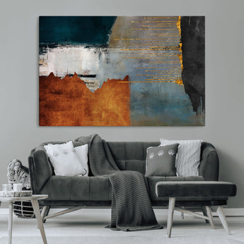 35026-MGV-CV-36X24-Abstract Canvas Wall Art – Modern Teal, Rust, Black and Gold Textured Painting, Contemporary Decor for Living Room, Bedroom or