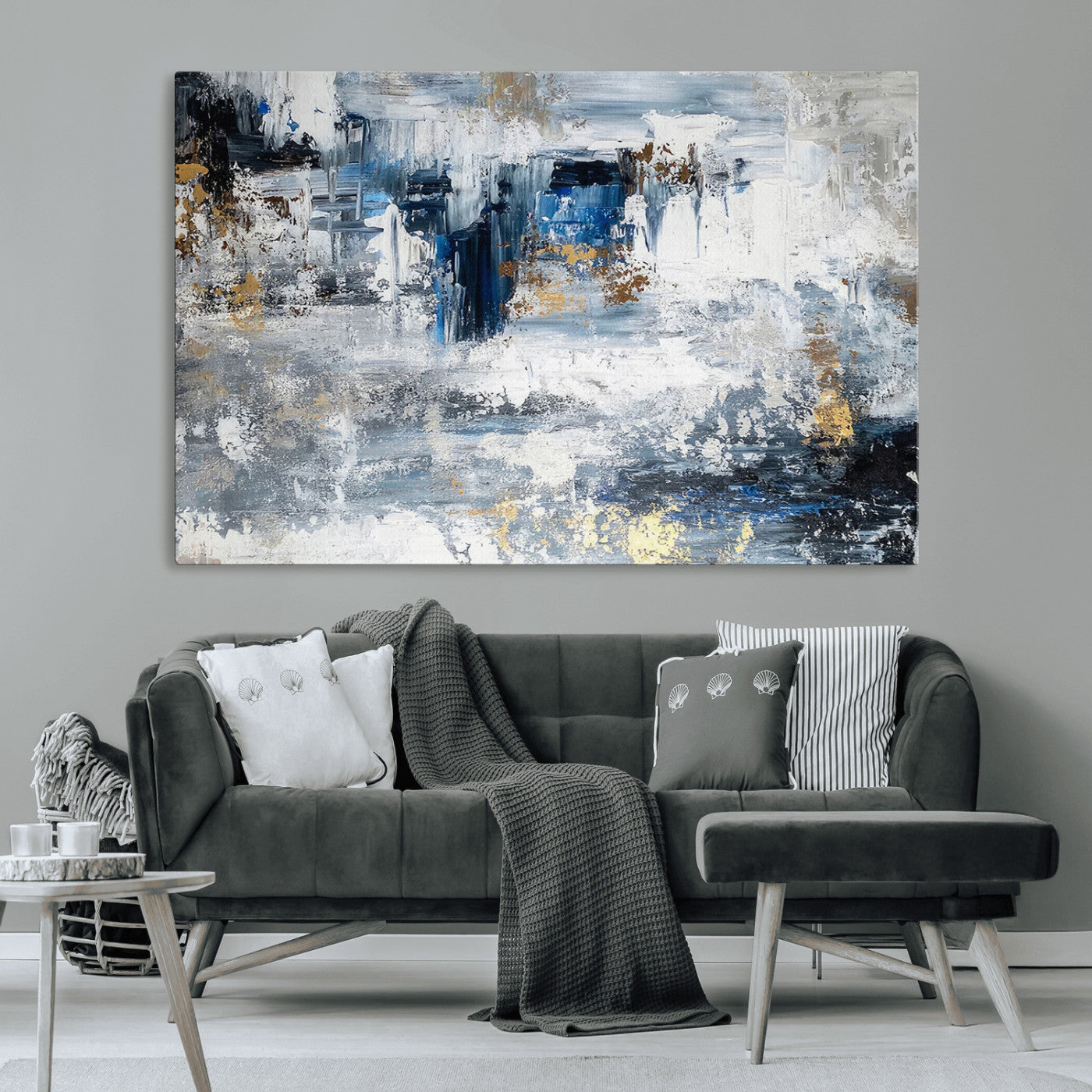59716-MGV-CV-36X24-Abstract Blue and Gold Wall Art – Modern Textured Canvas Print, Contemporary Painting for Living Room, Bedroom, or Office Decor