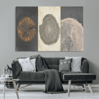 80725-MGV-CV-36X24-Wood Tree Rings Wall Art Canvas Print, Framed Tree Rings Art Picture Print, Abstract Tree Rings Perfect Modern Boho Decor Artwork