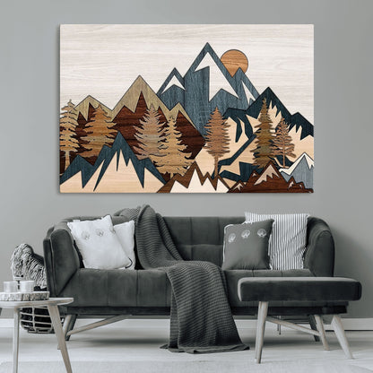 67950-MGV-CV-36X24-Modern Wood Wall Art Canvas Print, Framed Mountain Range Art Picture Print, Wood Mountain Range Perfect Rustic Decor Artwork