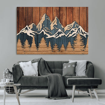 41330-MGV-CV-36X24-Rustic Mountain Wall Art – Wooden Nature Scene with Trees and Peaks, Handmade 3D Layered Decor for Living Room, Cabin or Office