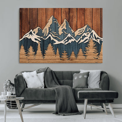 41330-MGV-CV-36X24-Rustic Mountain Wall Art – Wooden Nature Scene with Trees and Peaks, Handmade 3D Layered Decor for Living Room, Cabin or Office