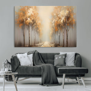 95004-MGV-CV-36X24-Autumn Forest Path Wall Art – Hand Painted Canvas Print with Golden Trees, Modern Nature Landscape Decor for Living Room, Bedroom