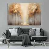 95004-MGV-CV-36X24-Autumn Forest Path Wall Art – Hand Painted Canvas Print with Golden Trees, Modern Nature Landscape Decor for Living Room, Bedroom