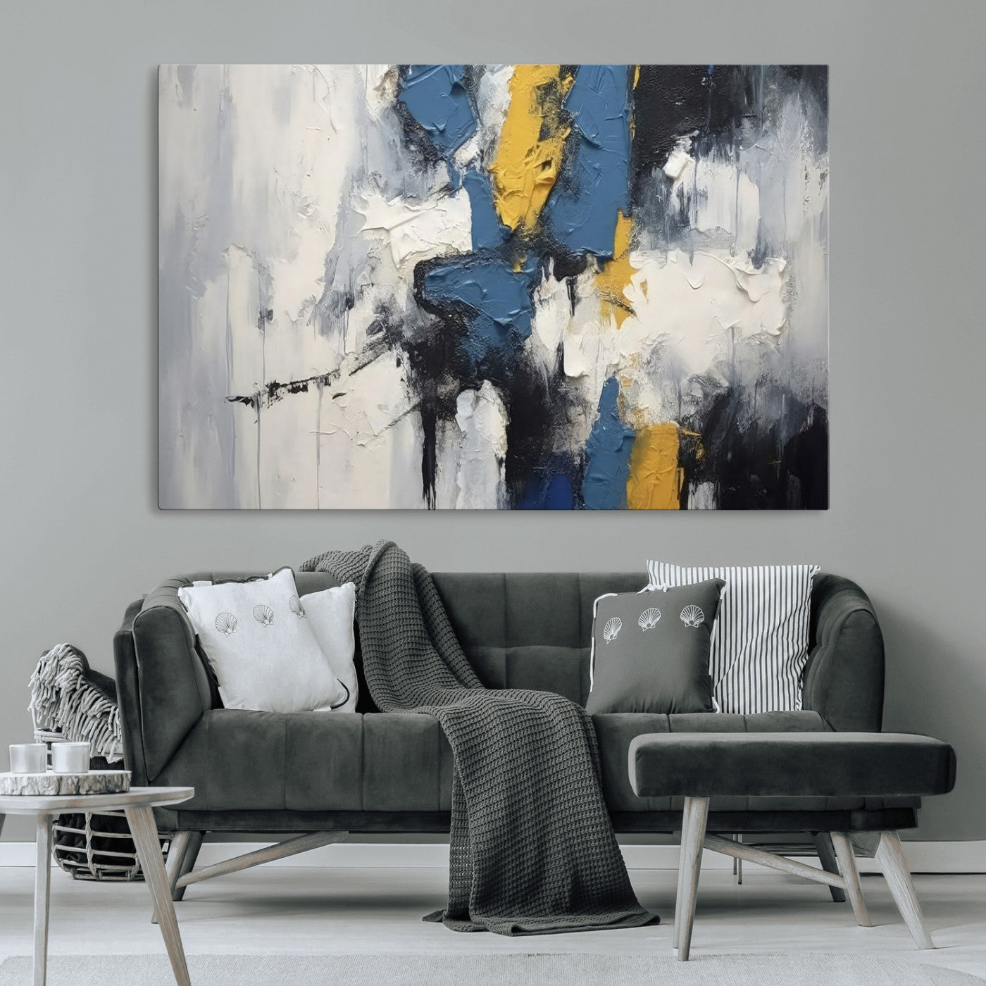 63850-MGV-CV-36X24-Abstract Blue and Yellow Wall Art – Modern Textured Canvas Painting, Bold Contemporary Artwork for Living Room, Bedroom or Office