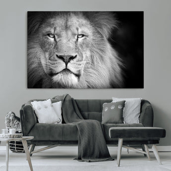 94453-MGV-CV-36X24-Lion Portrait Wall Art – Black and White King of the Jungle Canvas Print, Safari Wildlife Decor for Office, Bedroom, or Living