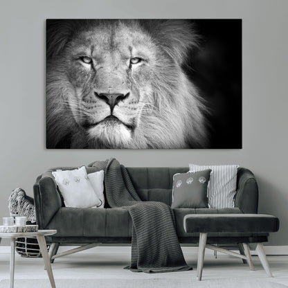 94453-MGV-CV-36X24-Lion Portrait Wall Art – Black and White King of the Jungle Canvas Print, Safari Wildlife Decor for Office, Bedroom, or Living