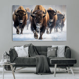 80512-MGV-CV-36X24-Bison Herd Wall Art – Buffalo Running in Snow Canvas Print, Rustic Wildlife Photography Decor for Cabin, Lodge, or Living Room