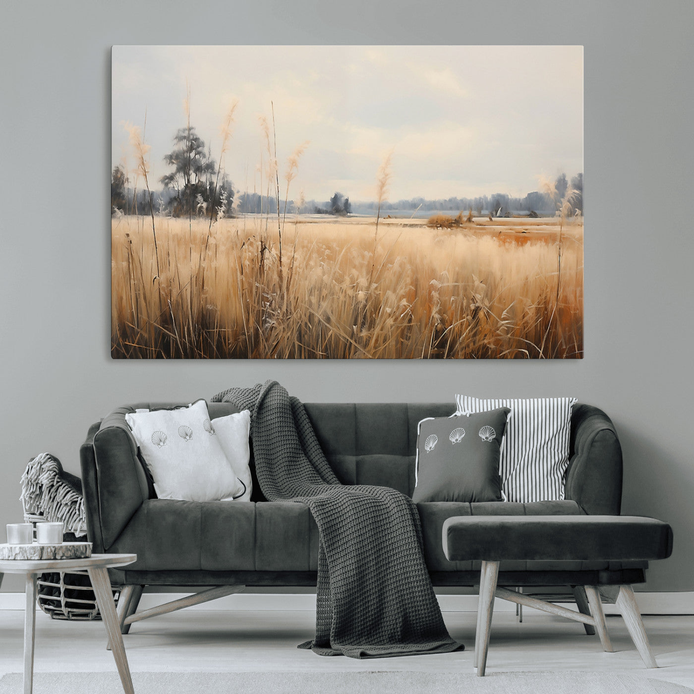 38193-MGV-CV-36X24-Golden Meadow Wall Art – Serene Grassland Landscape Canvas Print, Rustic Nature Decor for Bedroom, Living Room or Farmhouse