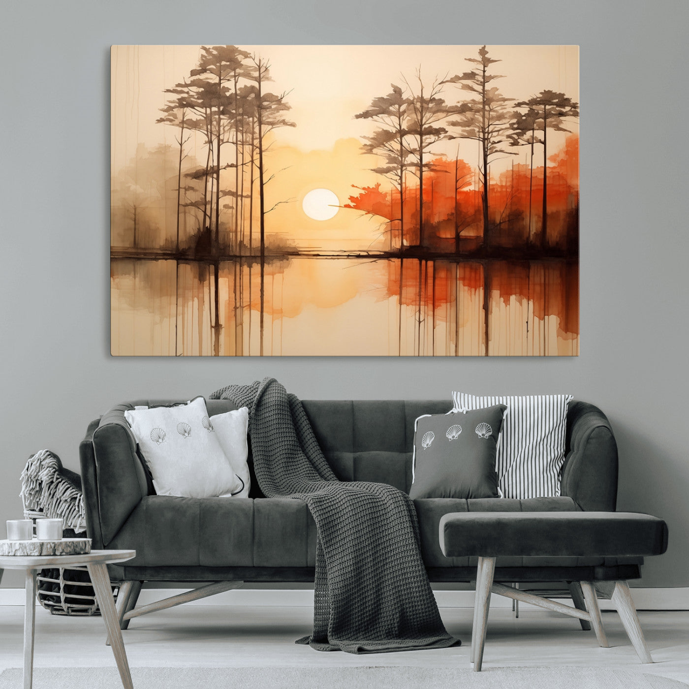 51083-MGV-CV-36X24-Sunset Lake Forest Wall Art – Serene Trees and Orange Sky Reflection Canvas Print, Tranquil Nature Decor for Living Room, Office