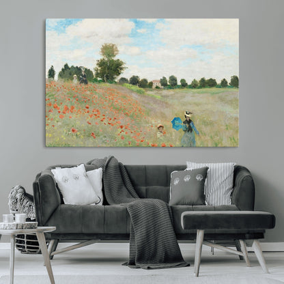 74890-MGV-CV-36X24-Monet Poppy Field Wall Art – Impressionist Landscape Canvas Print, Classic French Artwork for Living Room, Bedroom or Office Decor