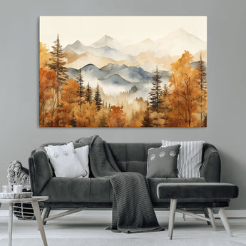 72950-MGV-CV-36X24-Autumn Mountain Forest Wall Art – Golden Fall Landscape Canvas Print, Nature-Inspired Home Decor for Living Room, Bedroom or