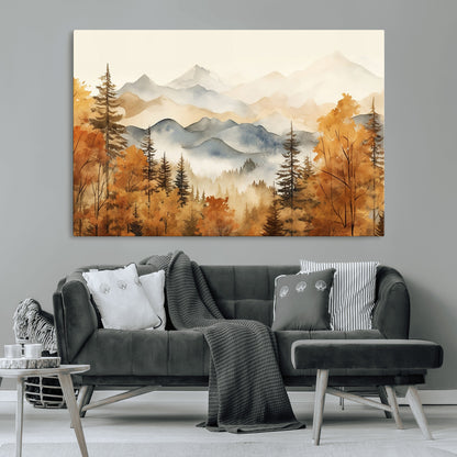 72950-MGV-CV-36X24-Autumn Mountain Forest Wall Art – Golden Fall Landscape Canvas Print, Nature-Inspired Home Decor for Living Room, Bedroom or