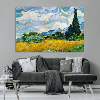 97252-MGV-CV-36X24-Wheat Field with Cypress – Van Gogh Wall Art, Impressionist Landscape Canvas Print, Rustic Home Decor for Living Room or Office