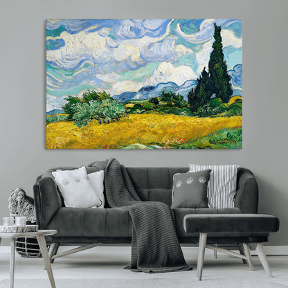 97252-MGV-CV-36X24-Wheat Field with Cypress – Van Gogh Wall Art, Impressionist Landscape Canvas Print, Rustic Home Decor for Living Room or Office