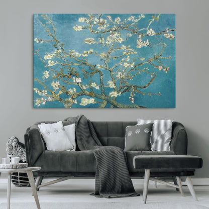 65607-MGV-CV-36X24-Almond Blossom Wall Art – Van Gogh Blue Floral Canvas Print, Elegant Impressionist Painting Decor for Living Room, Bedroom or