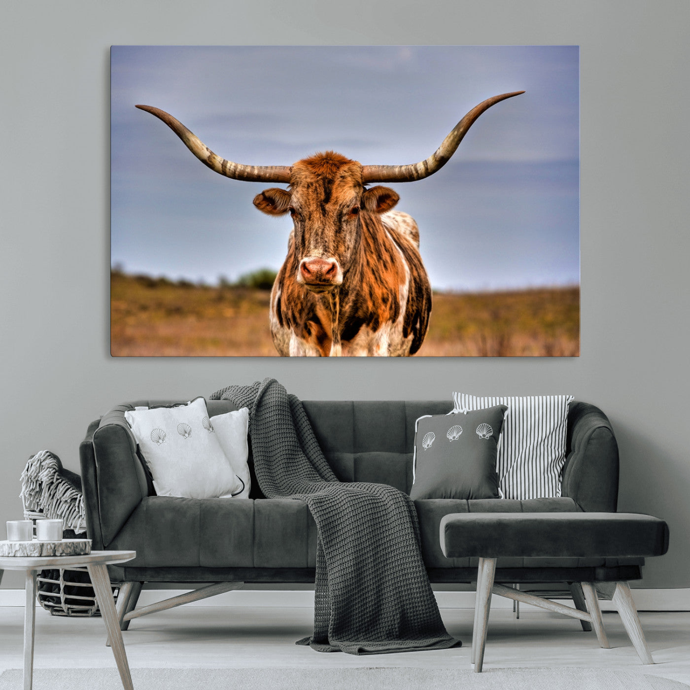18594-MGV-CV-36X24-Texas Longhorn Bull Wall Art – Rustic Western Cattle Canvas Print, Country Farmhouse Decor for Living Room, Office or Cabin