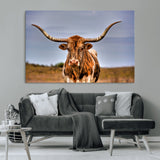 18594-MGV-CV-36X24-Texas Longhorn Bull Wall Art – Rustic Western Cattle Canvas Print, Country Farmhouse Decor for Living Room, Office or Cabin