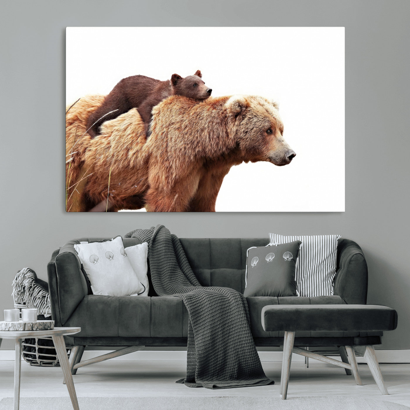 76943-MGV-CV-36X24-Mom Bear Wall Art Canvas Print, Framed Bear Photography Art Picture Print, Rustic Bear and Cub Perfect Rustic Farmhouse Decor